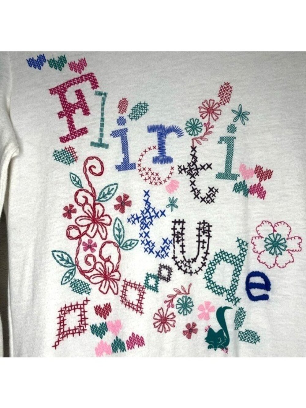 Flirtitude Women's Long Sleeve T-Shirt Heart Flowers Floral Embroidery Size M - Picture 7 of 8